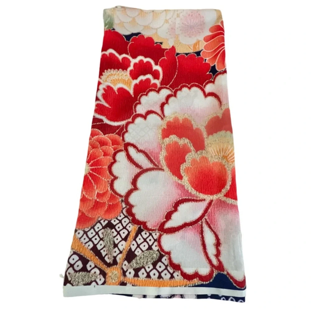 “Antique Japanese Flowers” Pink White Wild Roses Kimono Style Shower Curtain